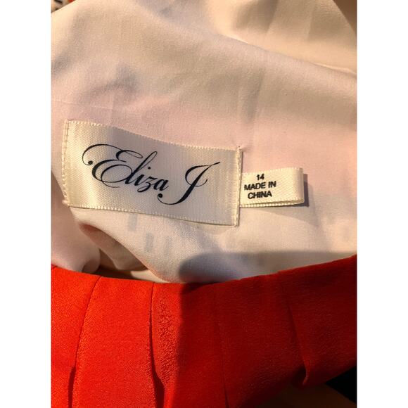 Eliza J Halter Maxi Dress Geometric Print Orange Beige Size 14 Wedding Resort - Picture 5 of 8